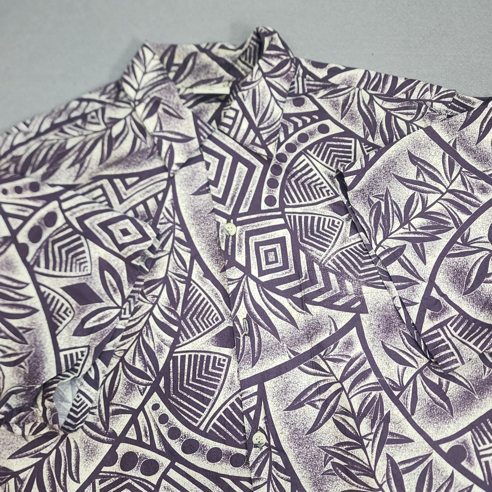 Go Barefoot Hawaiian‎ Shirt Purple Tribal Geometric Print Mens XL Made in USA